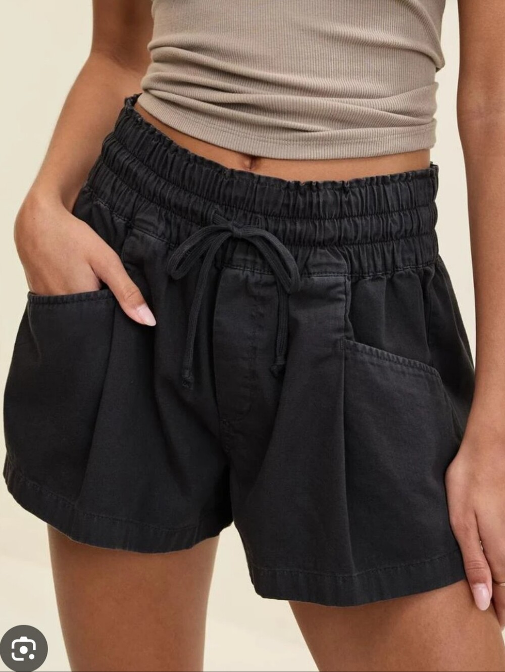 aerie Black Elastic Drawstring Utility Shorts